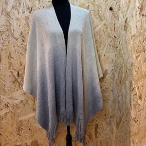 Maison Cinqcent Ombré Cream and Gray Knit Shawl with Silver Metal Thread